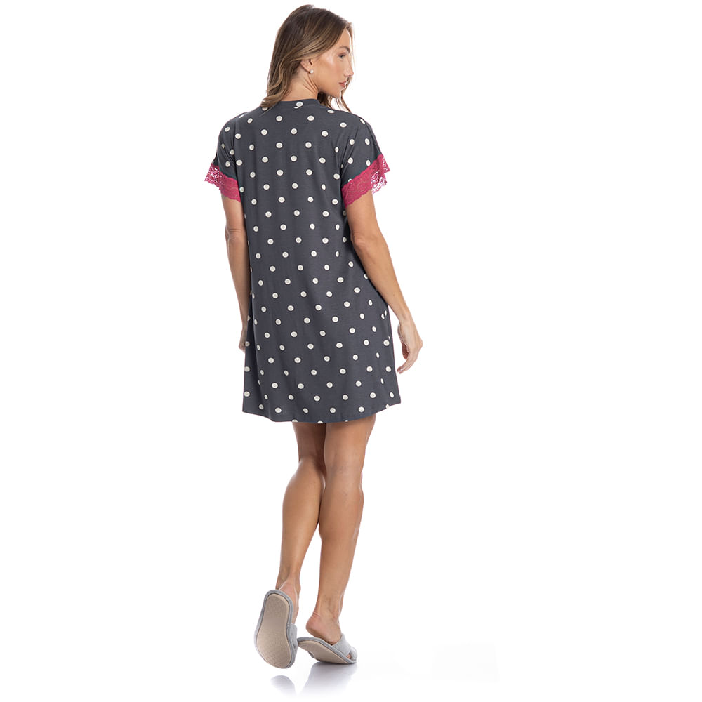 Camisão Curto Abotoado Com Renda Mel - Imagem 4 - Mobile