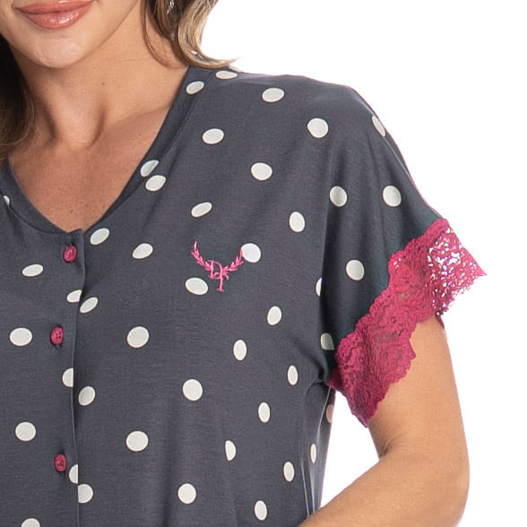 Camisão Curto Abotoado Com Renda Mel - Imagem 5 - Mobile