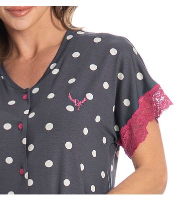 Camisão Curto Abotoado Com Renda Mel - Imagem 5 - Mobile