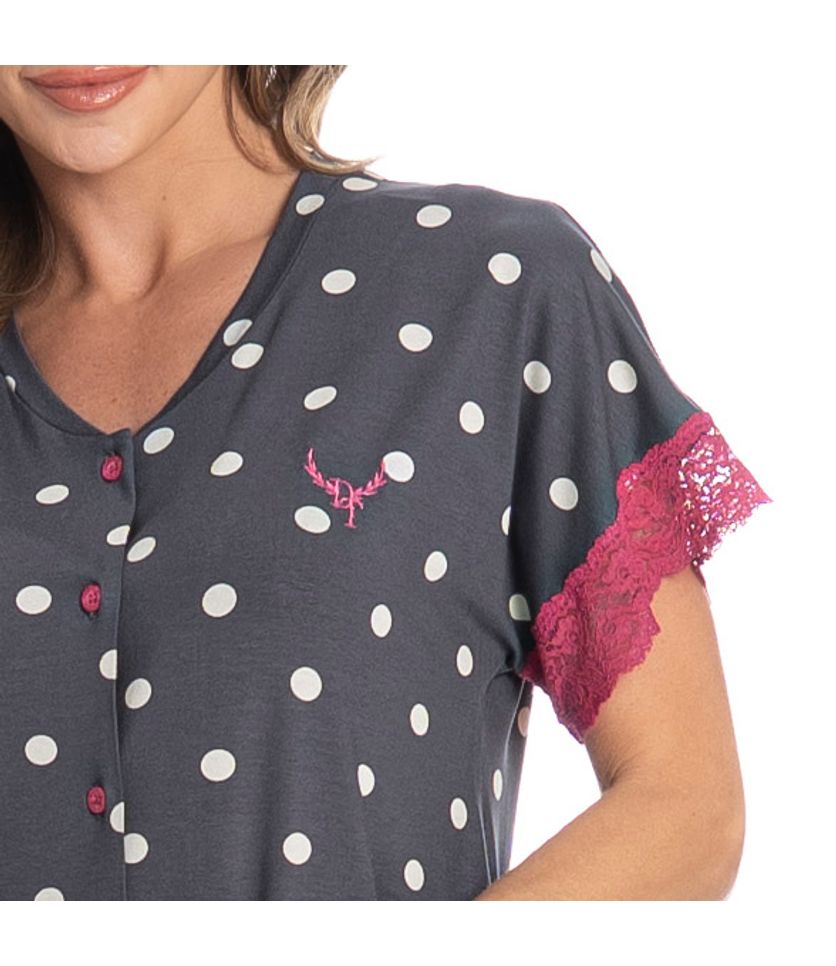 Camisão Curto Abotoado Com Renda Mel - Imagem 5 - Desktop
