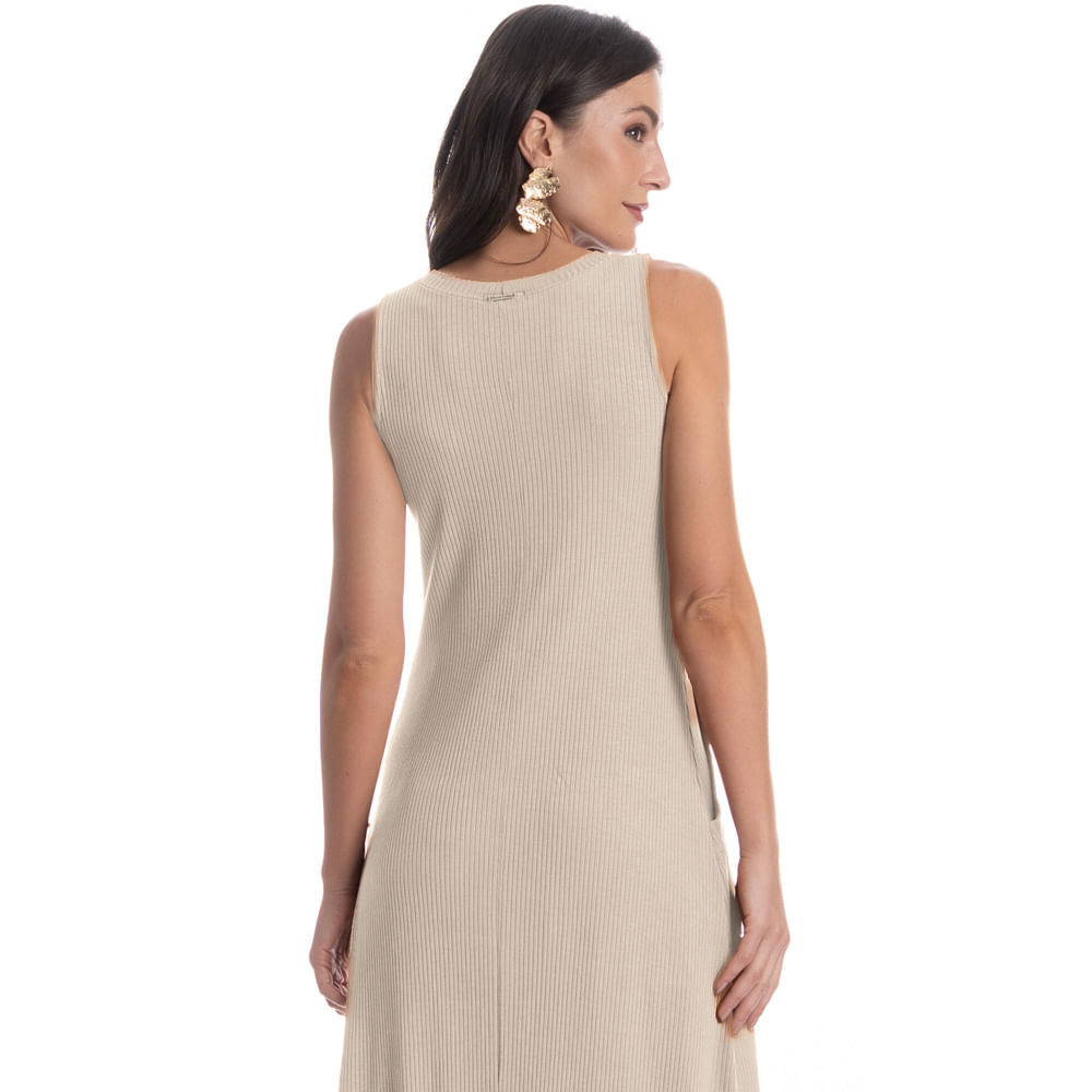 Vestido Midi Com Bolso Canelado Branco - Imagem 2
