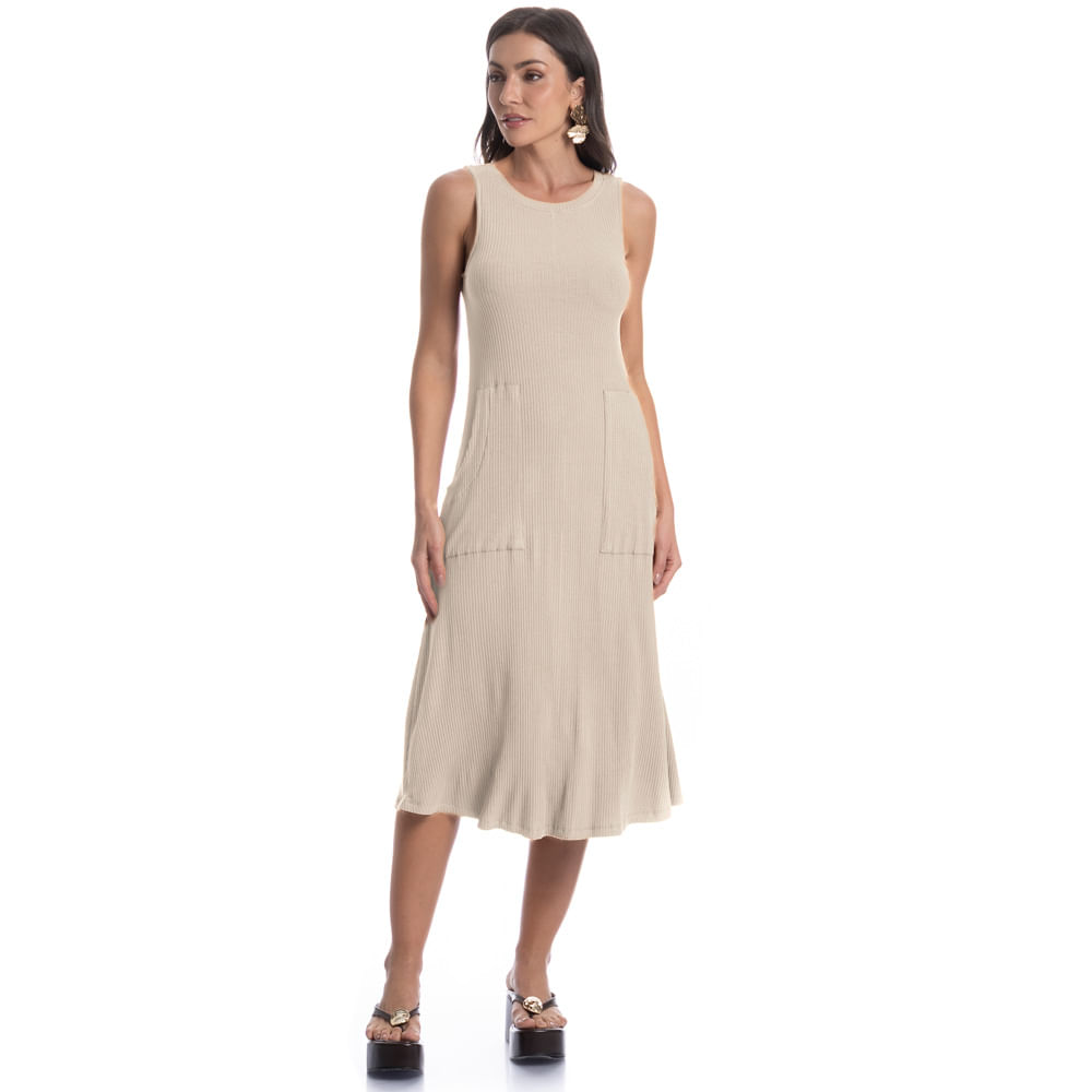 Vestido Midi Com Bolso Canelado - Imagem 3 - Mobile