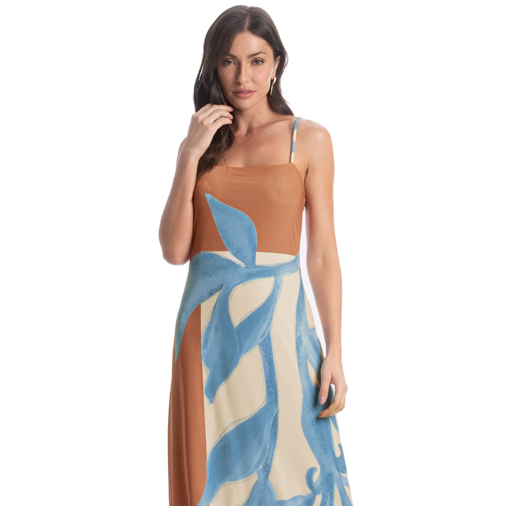 Vestido De Alcinha Barroco Marrom - Imagem 1