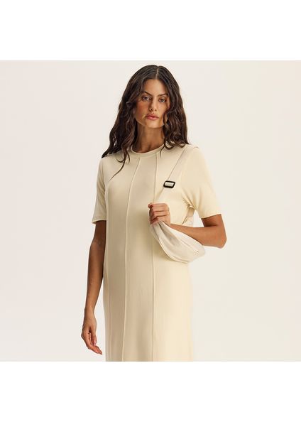 Vestido Com Manga Canelada Neotech Kayla Bege - Imagem 1