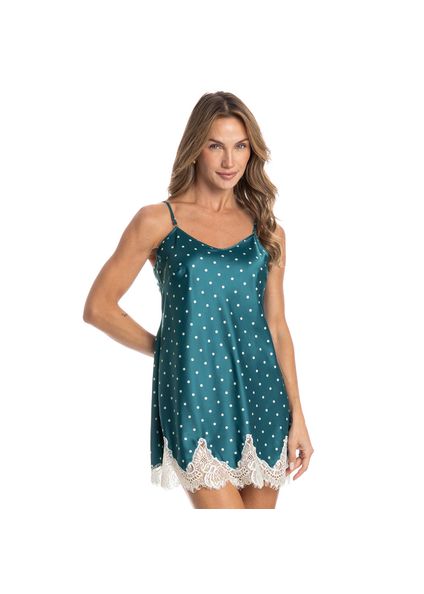 Camisola Em Cetim Com Renda Lara Verde - Imagem 1