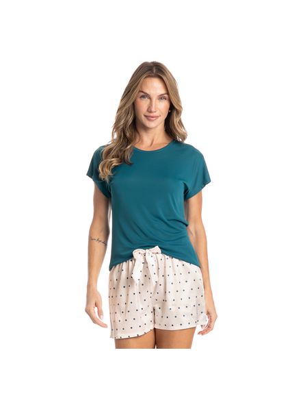 Pijama Feminino Curto Cetim Lara Verde - Imagem 1
