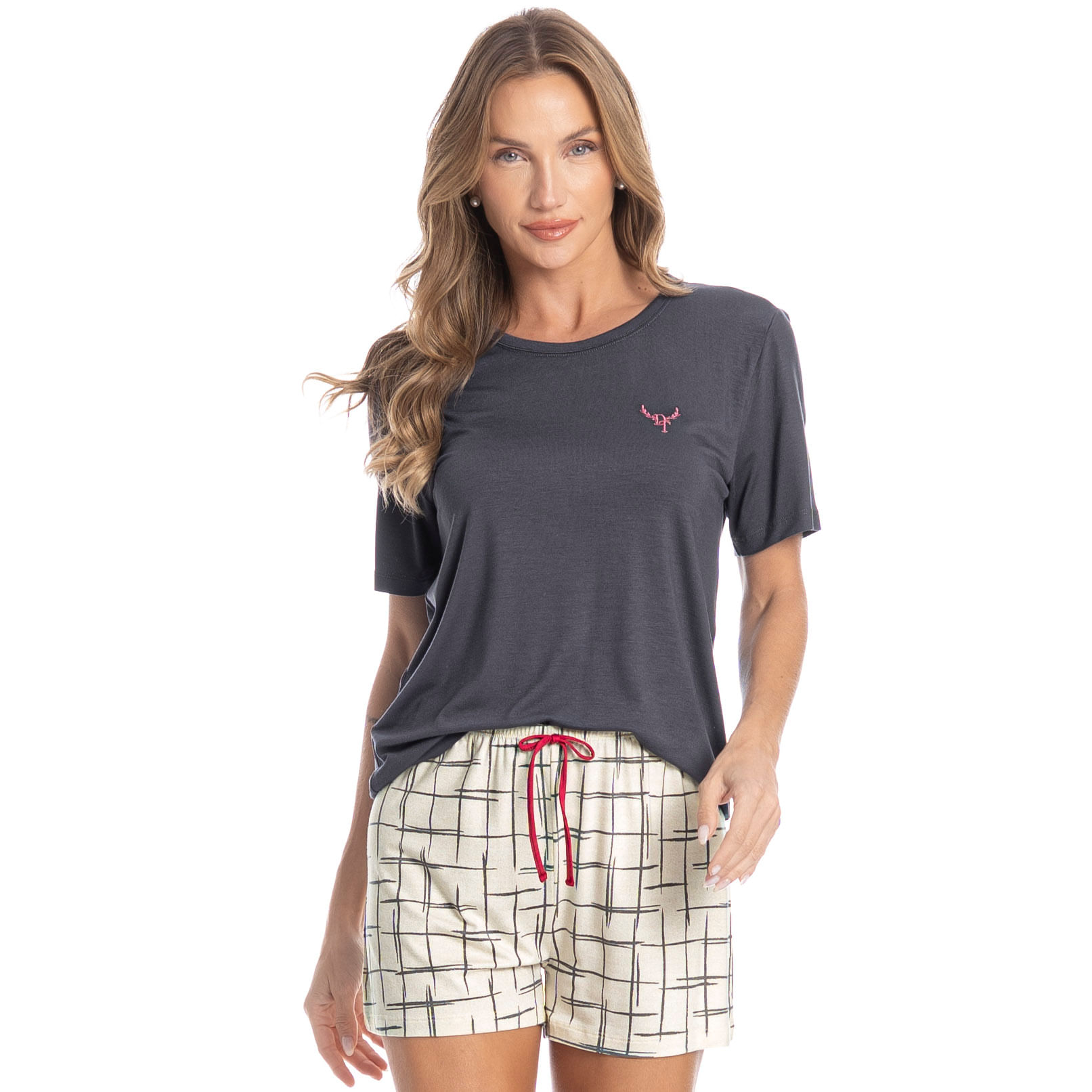 Pijama Feminino Curto Lorena Branco - Imagem 1