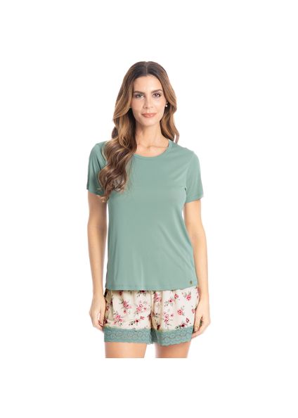 Pijama Curto Com Renda Giulia Branco - Imagem 1