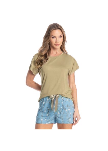 Pijama Feminino Curto Flor Azul - Imagem 1