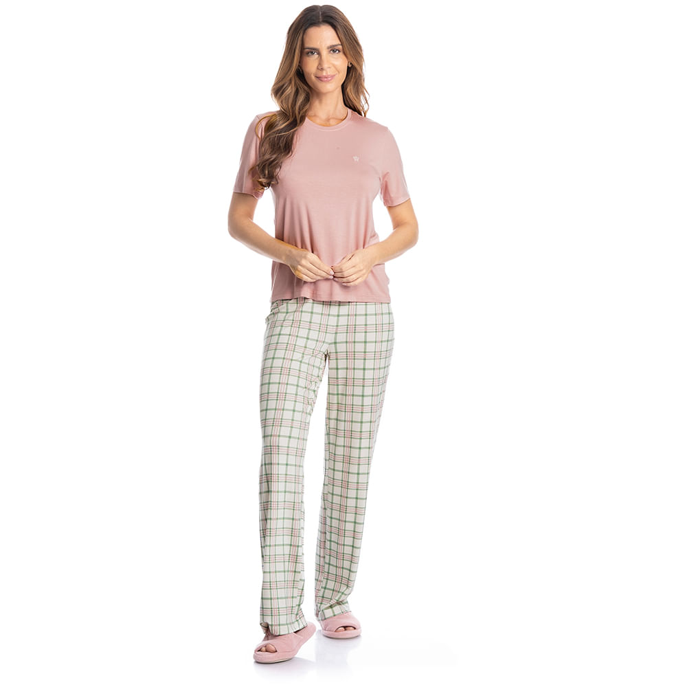 Pijama Feminino Longo Manga Curta Lola - Imagem 3 - Mobile