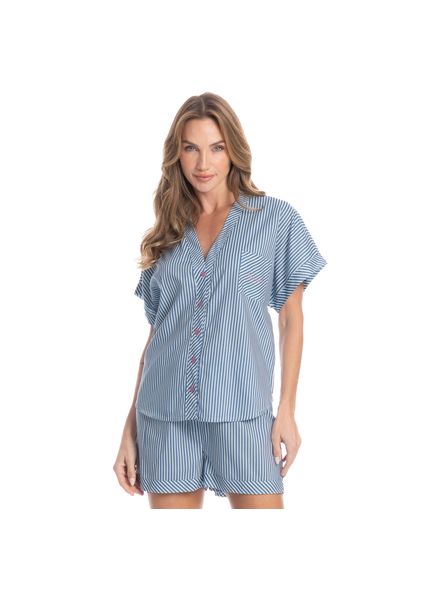 Pijama Feminino Curto Americano Vitória Azul - Imagem 1