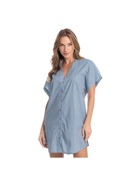 Camisão Feminino Curto Abotoado Vitória Azul - Imagem 1