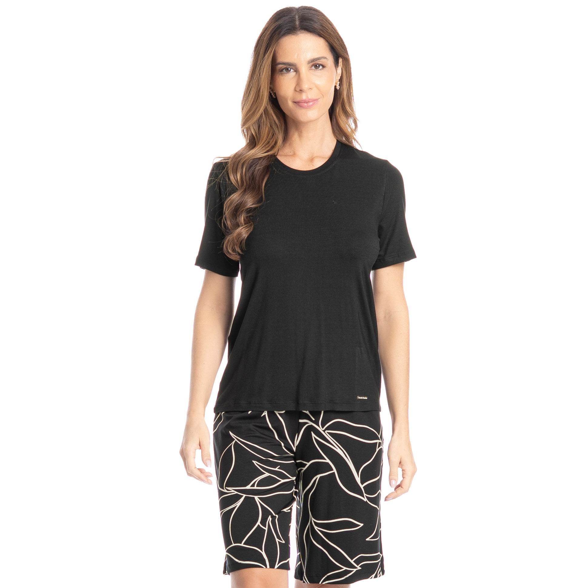 Pijama Feminino Bermuda Michele Preto - Imagem 1