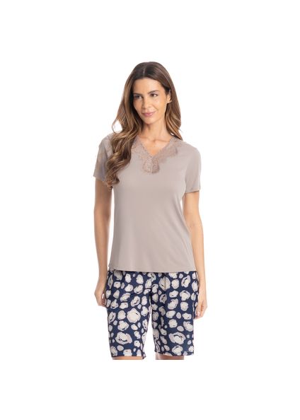 Pijama Feminino Bermuda Gisele Azul-marinho - Imagem 1
