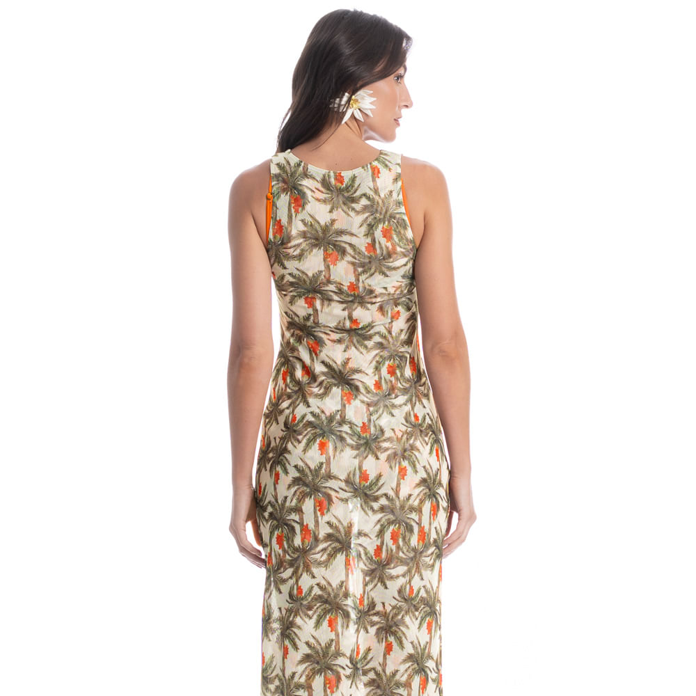 Vestido Midi Tule Franzido Coqueiros Laranja - Imagem 2