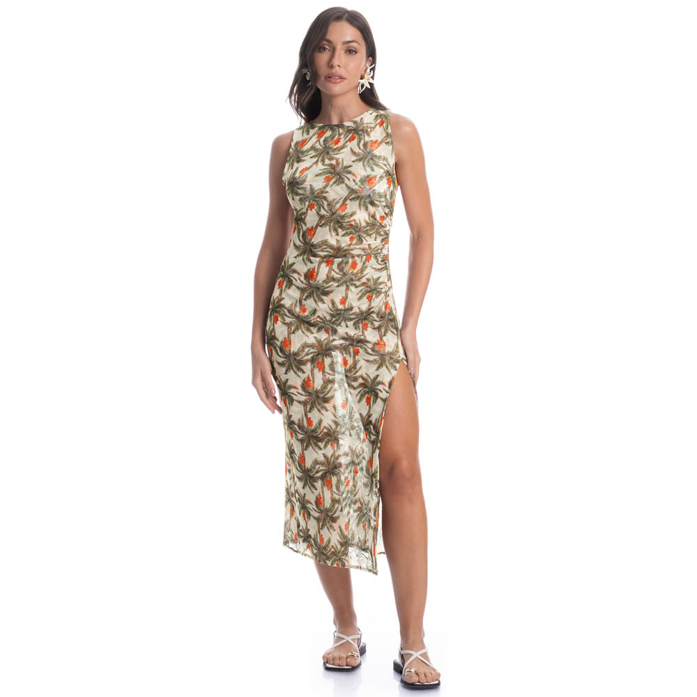 Vestido Midi Tule Franzido Coqueiros - Imagem 3 - Mobile