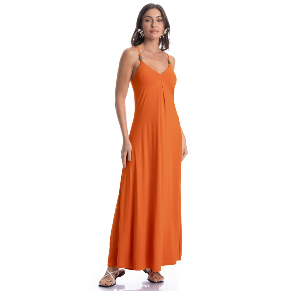 Vestido Longo Com Prega Coqueiros - Imagem 3 - Mobile