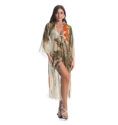 Kaftan Tule Com Manga Coqueiros - Imagem 3 - Mobile