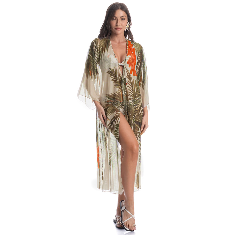 Kaftan Tule Com Manga Coqueiros - Imagem 3 - Mobile
