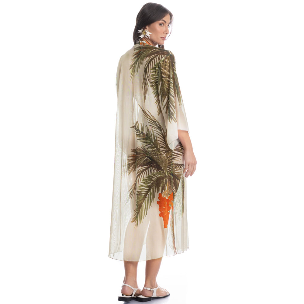 Kaftan Tule Com Manga Coqueiros - Imagem 4 - Mobile
