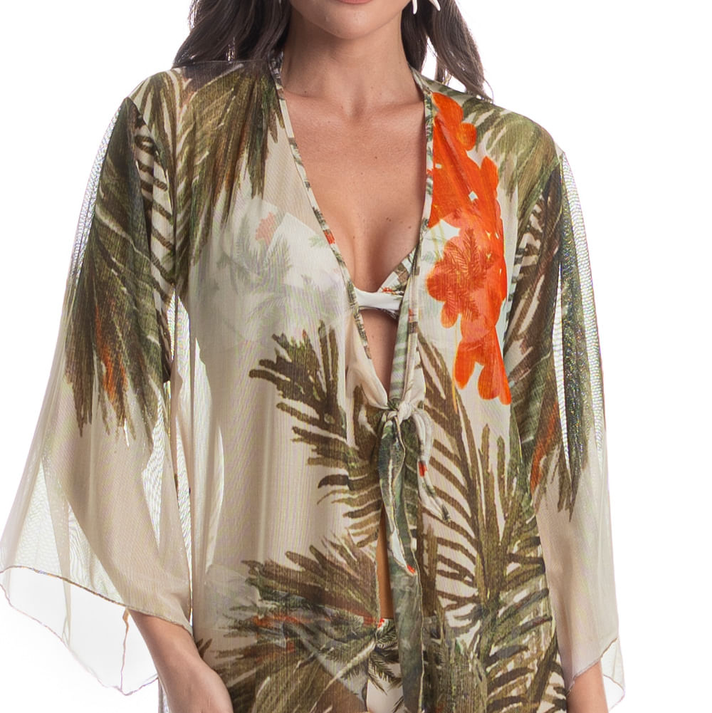 Kaftan Tule Com Manga Coqueiros - Imagem 5 - Mobile