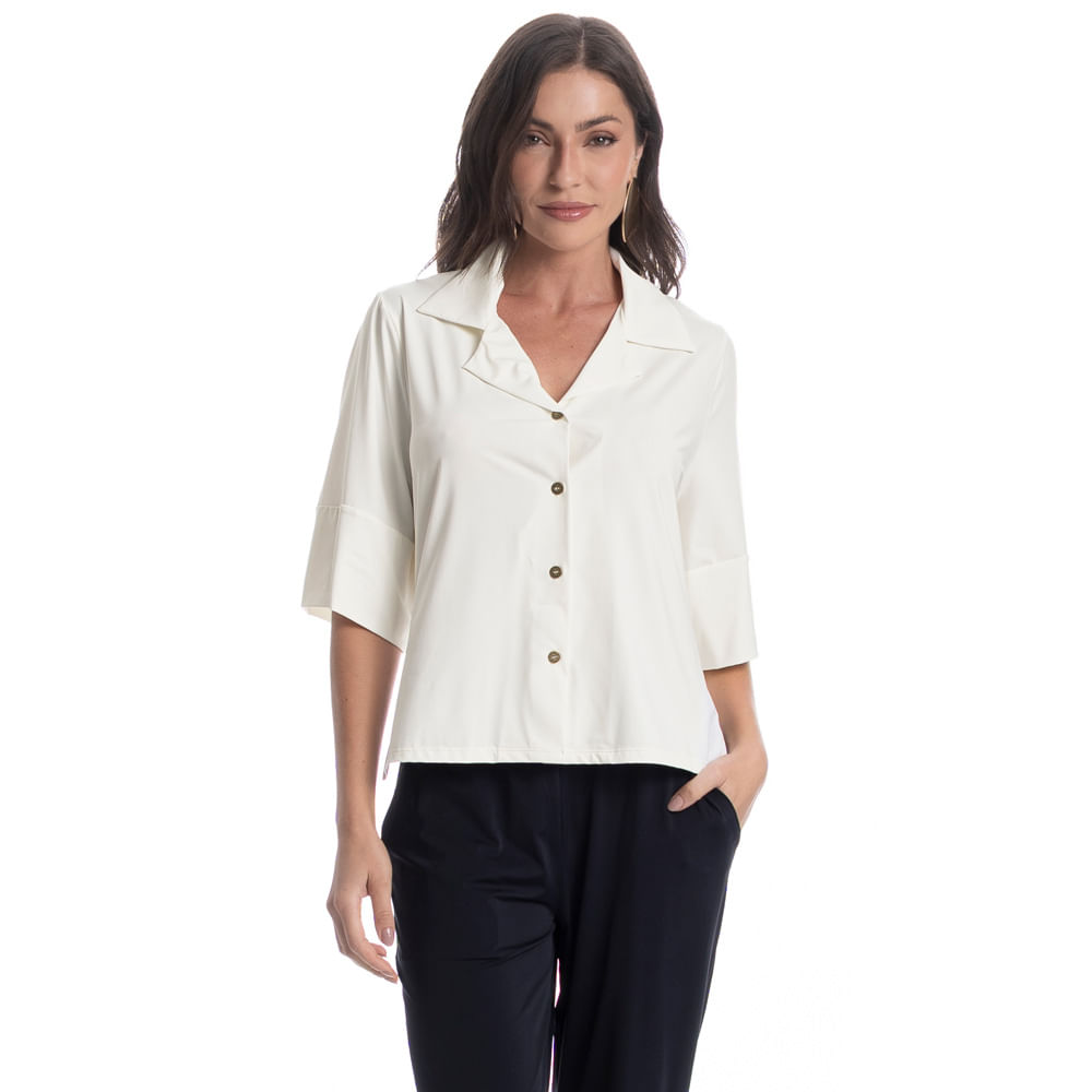 Camisa Feminina Curta Madri Branco - Imagem 1