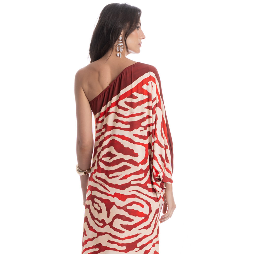 Vestido Carmini Assimetrico Com Manga Vermelho - Imagem 2