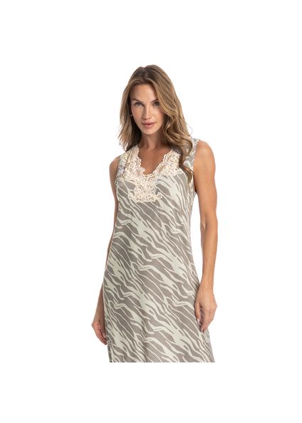 Camisão Midi Regata Com Renda Isla Bege - Imagem 1