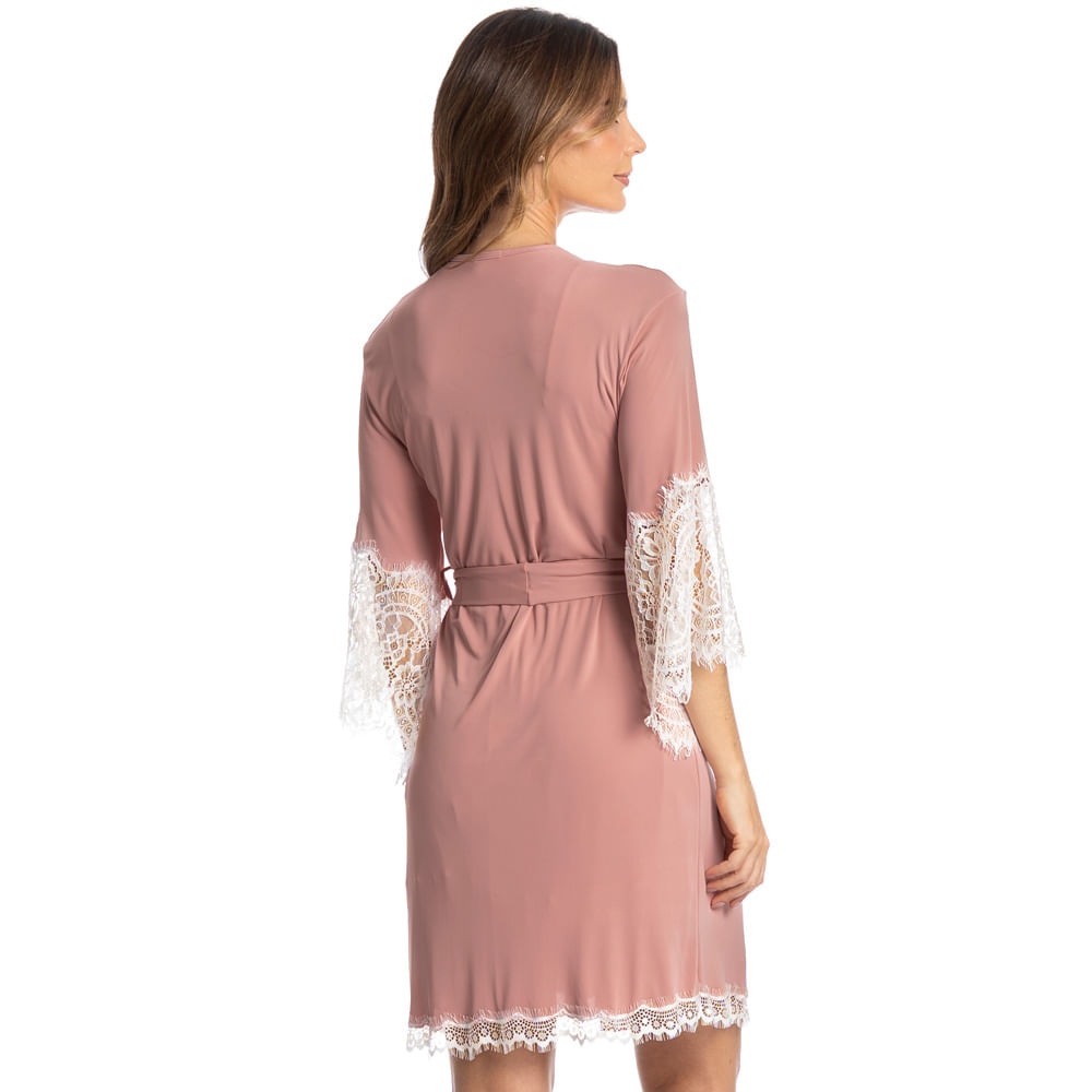 Robe Feminino Com Renda Kira Rosa-3 - Imagem 2