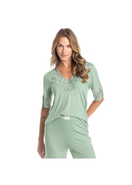 Pijama Capri Com Renda Melina Verde - Imagem 1