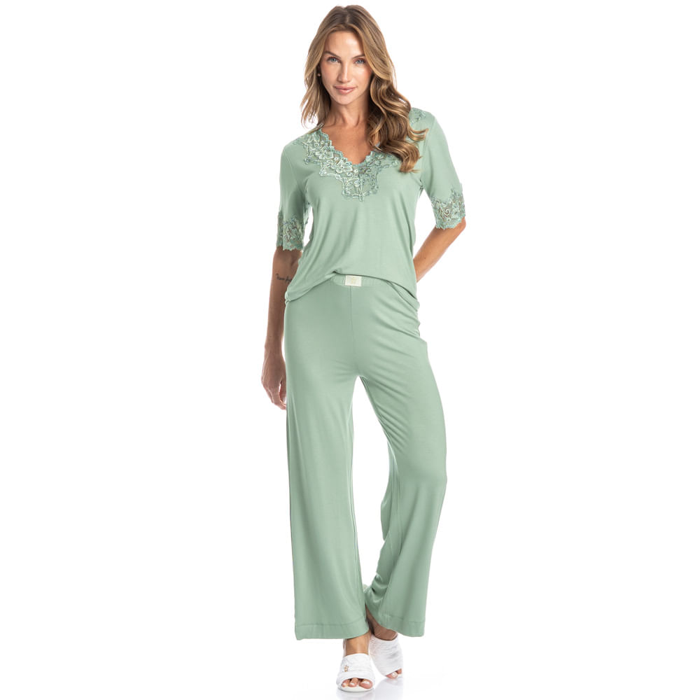 Pijama Capri Com Renda Melina - Imagem 3 - Mobile
