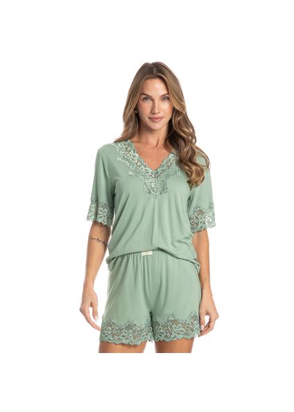 Pijama Curto Com Renda Melina Verde - Imagem 1