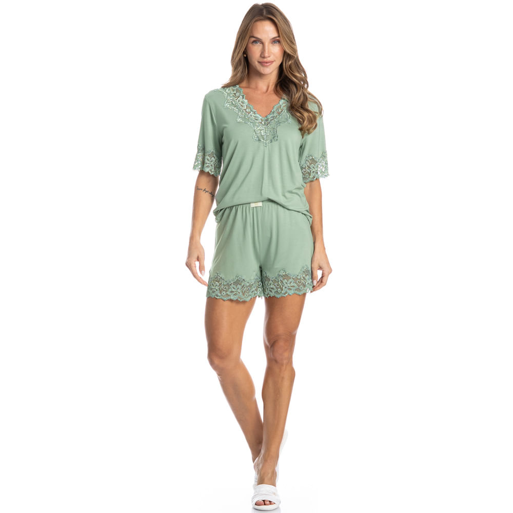 Pijama Curto Com Renda Melina - Imagem 3 - Mobile
