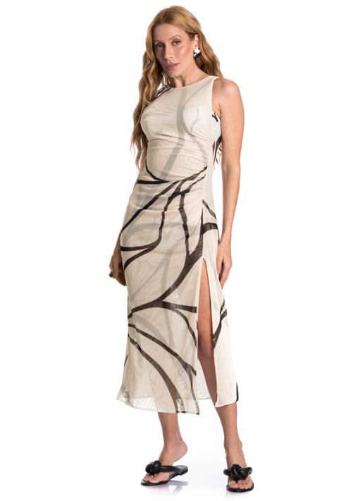 Vestido Tule Franzido Ibiza Branco - Imagem 1