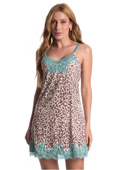 Camisola Curta Com Renda Luisa Azul - Imagem 1