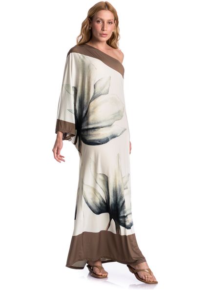 Vestido Assimétrico Com Manga Brisa Branco - Imagem 1
