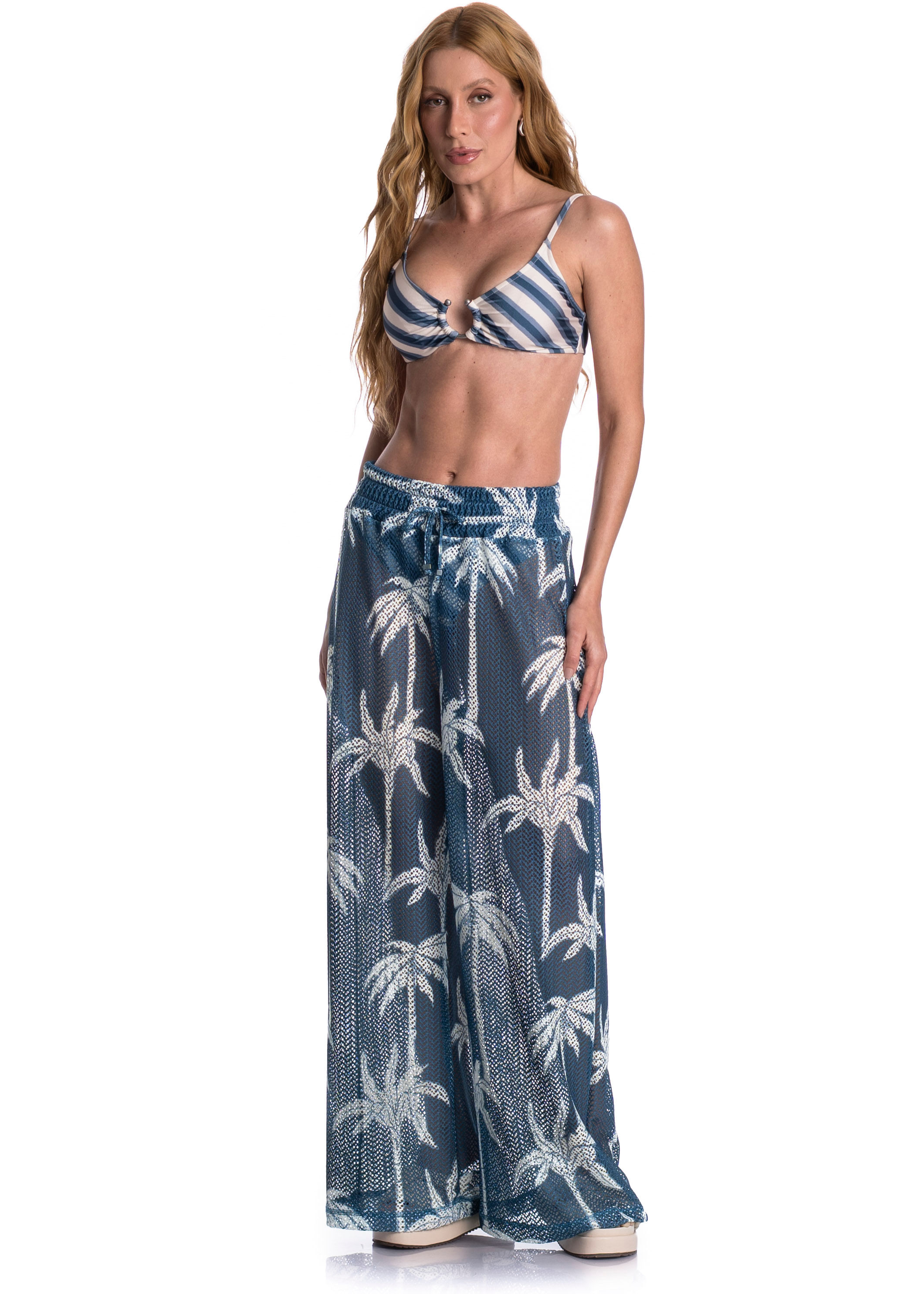 Calça Feminina Ampla Rendão Maré Azul-2 - Imagem 1