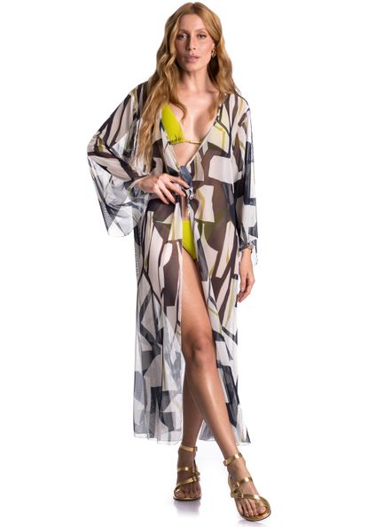 Kaftan Azurim Com Manga Tule Azul-marinho - Imagem 1