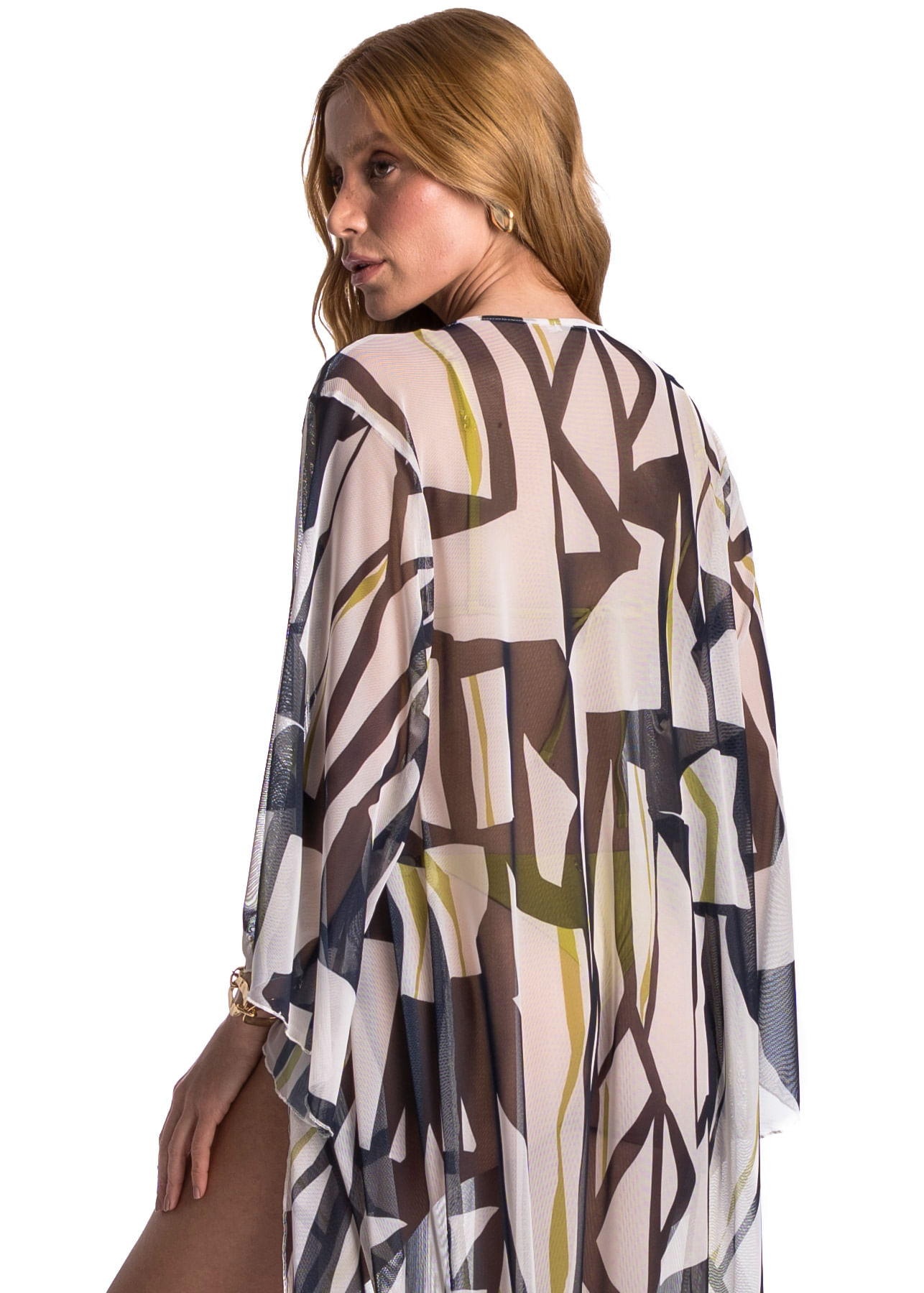 Kaftan Azurim Com Manga Tule - Imagem 4 - Mobile