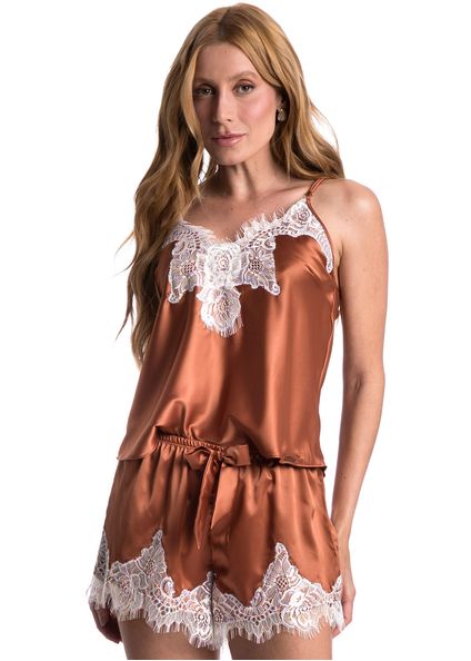 Short Doll Mini Em Cetim Celina Marrom - Imagem 1
