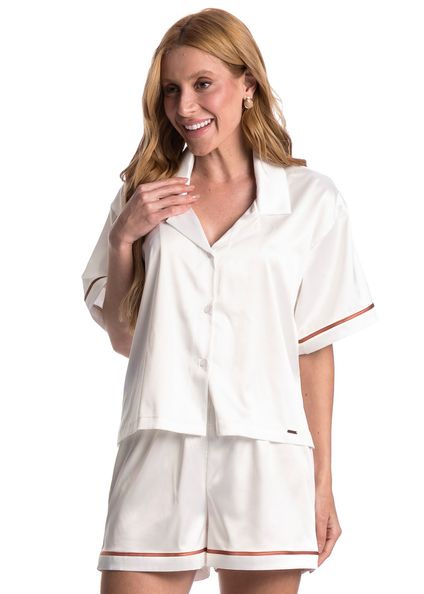 Pijama Curto Americano Celina Branco - Imagem 1