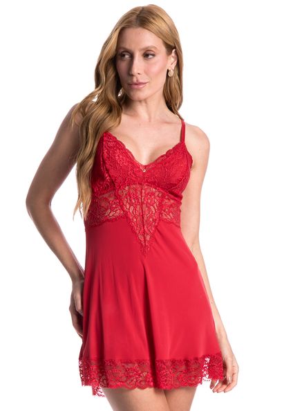 Camisola Curta Com Renda Manu Colors Vermelho - Imagem 1