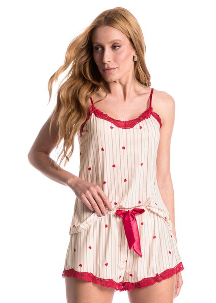 Short Doll Mini Com Renda Love Vermelho - Imagem 1