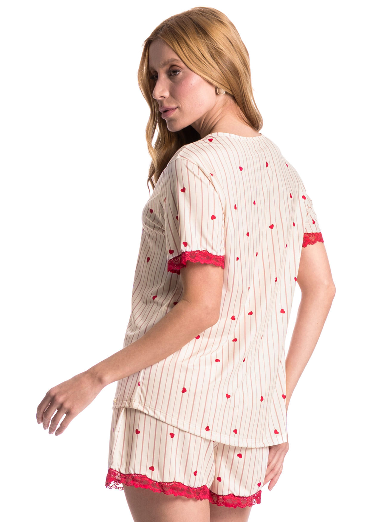 Pijama Curto Com Renda Love Vermelho - Imagem 2