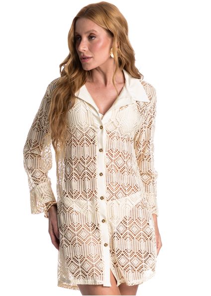 Camisa Feminina Em Rendão Riviera Branco - Imagem 1