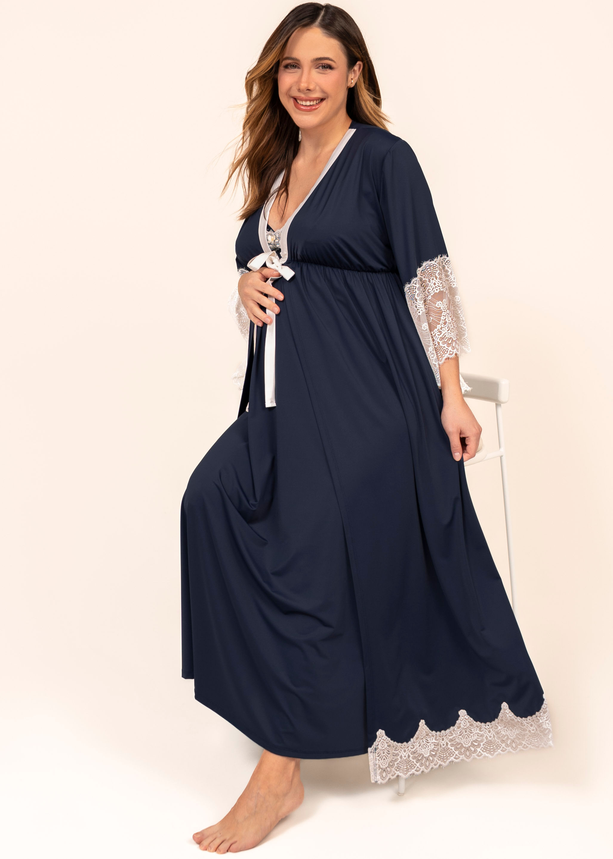Robe Feminino Longo Gabriela Azul-marinho - Imagem 1