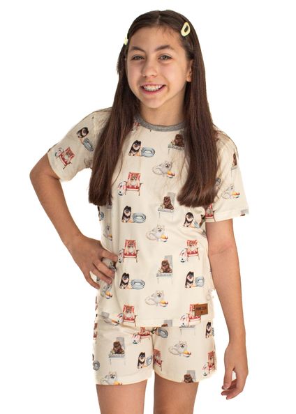 Pijama Infantil Unissex Curto Lyla Summer Branco - Imagem 1