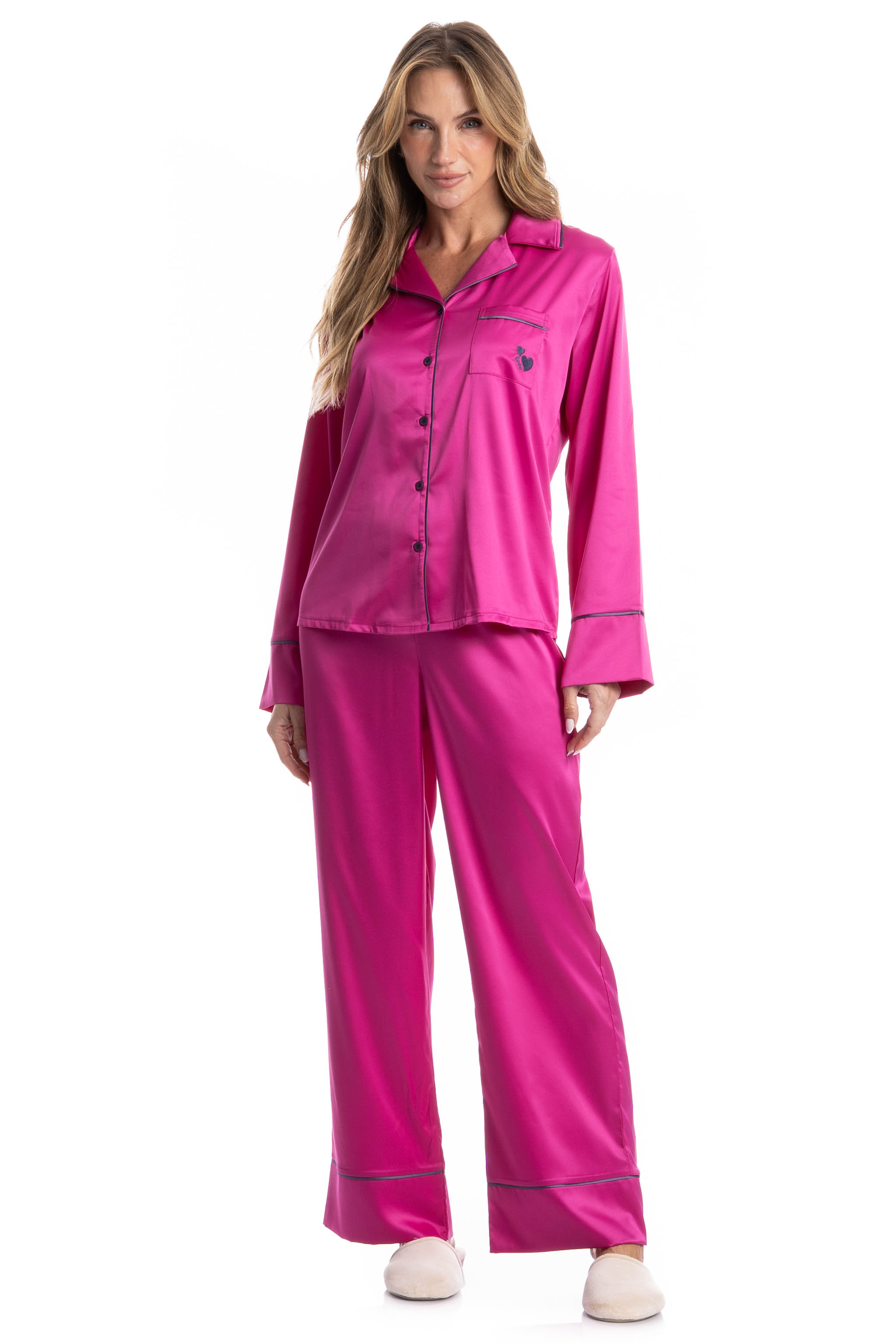 Pijama Longo Americano Valentine Rosa-2 - Imagem 1