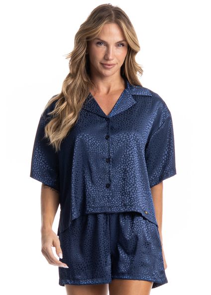 Pijama Curto Americano Marina Azul-marinho - Imagem 1