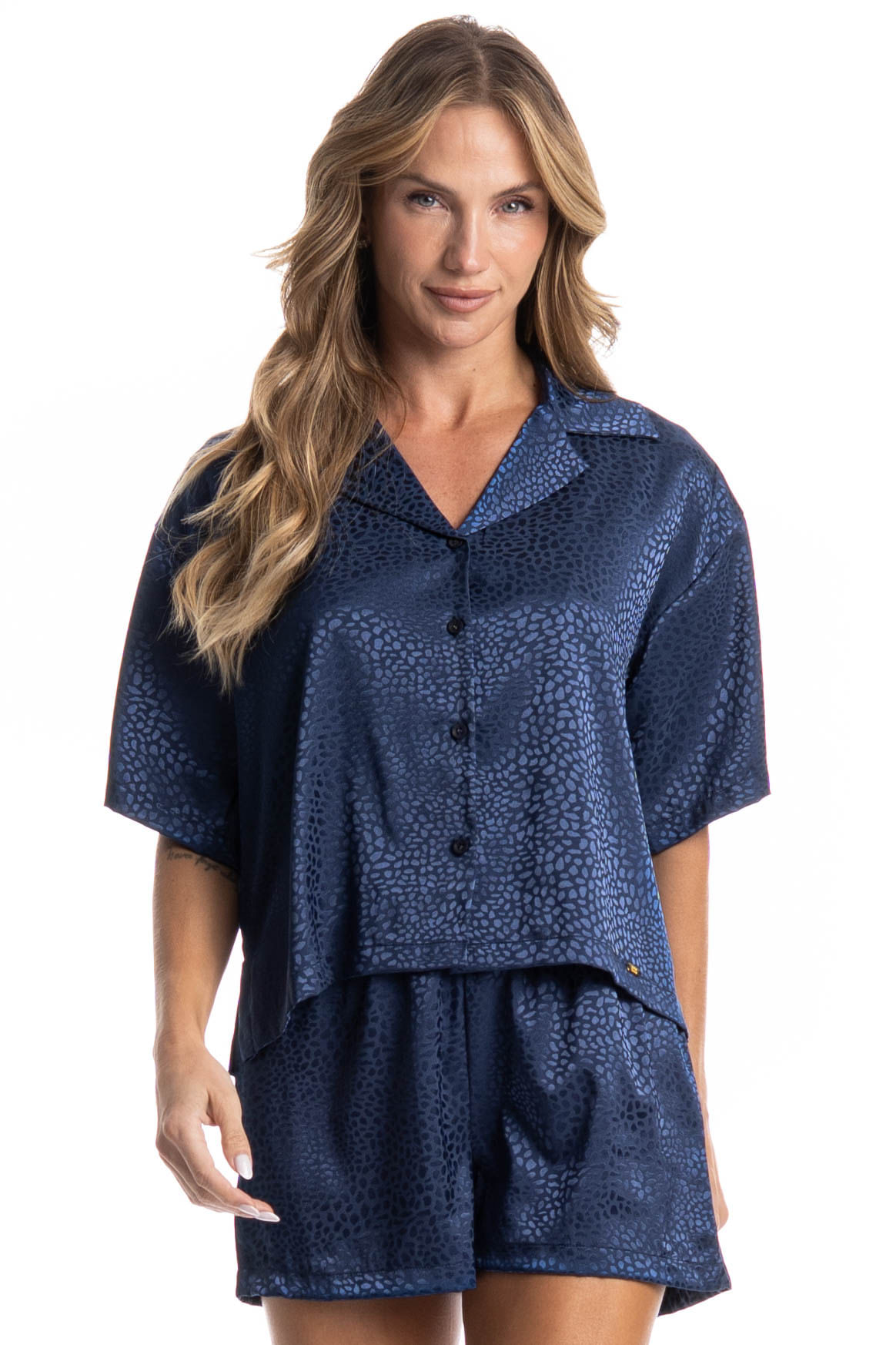 Pijama Curto Americano Marina Azul-marinho - Imagem 1